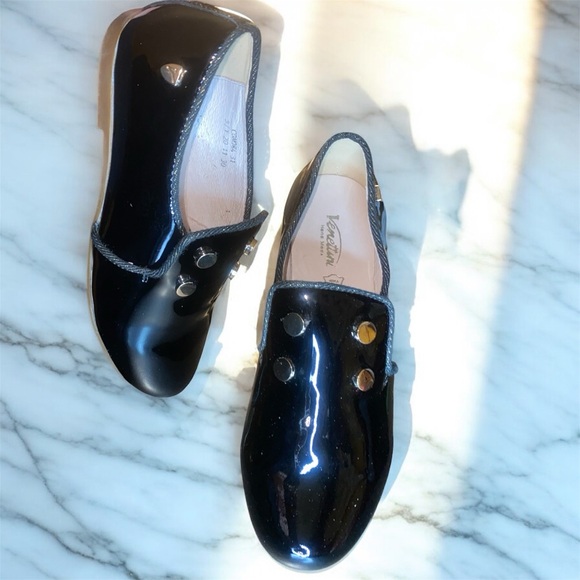 Venettini Other - Venettini black patent leather loafers size 13 metallic studs dress shoe